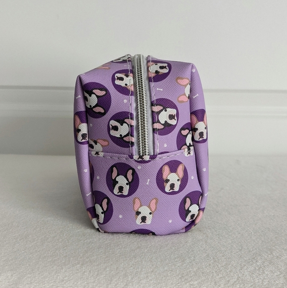 Boston Terrier Frenchie Cosmetic Bag Case Saffiano Vinyl Purple Lined NWT - Picture 8 of 13